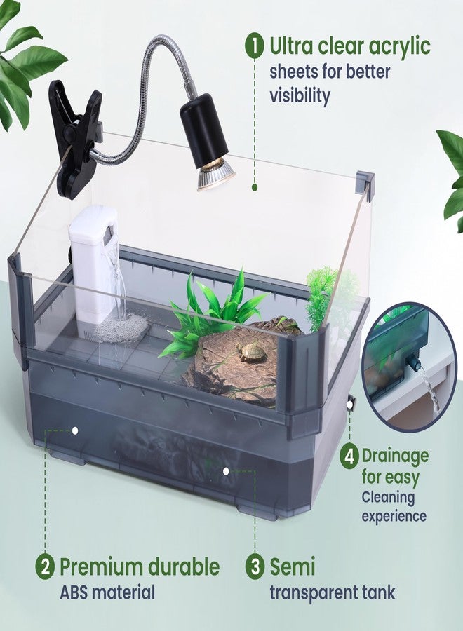 HYPESIDE Small Turtle Tank Kit for Aquatic Turtles - Complete Starter Habitat with Filter, UVB Lamp, Basking Platform, Plants - Turtle Aquarium Kit (Black) - Image 2